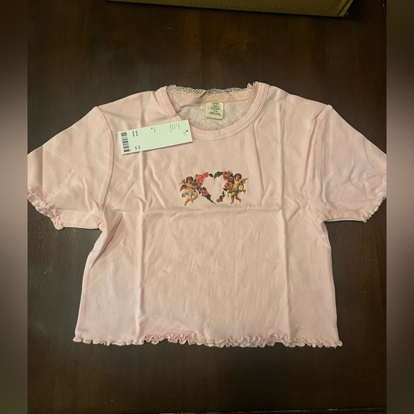 Urban Outfitters Lace Edge floral CHE PINK shirt. .  Size medium - Picture 1 of 4